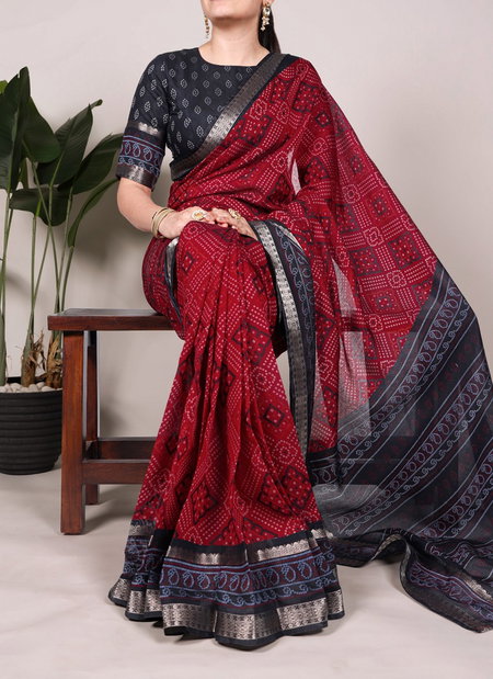 YNF7046 Polyester Viscose Chanderi With Bandhej Print Saree Wholesale Market In Surat